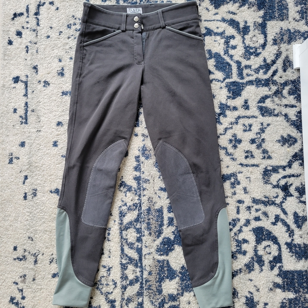 Dover Saddlery Breeches Size 24R Gray and Teal Knee Patch Riding Pants